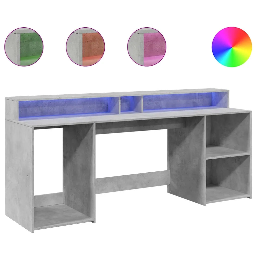 Scrivania con Luci LED Grigio Cemento 200x55x91 cm Truciolato 3309441