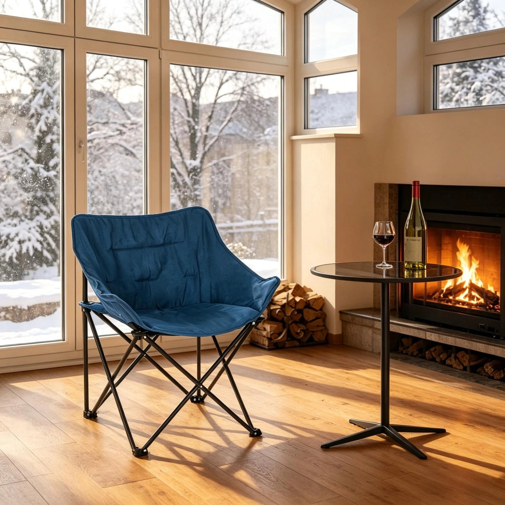 Sedia pieghevole da campeggio imbottita con schienale alto; 65 x 73;5 x 44;5 cm; nero e blu