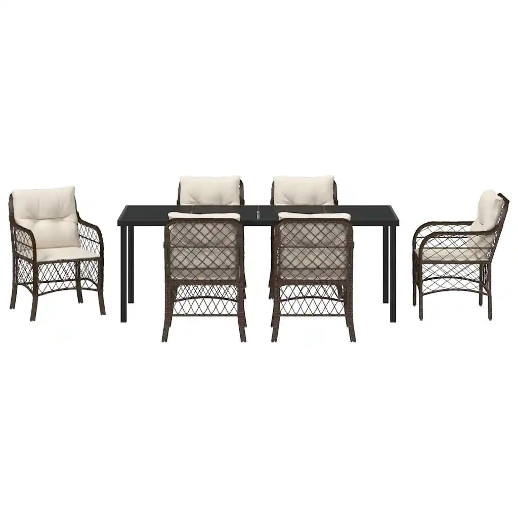Set da Pranzo per Giardino con cuscino 7 pcs Marrone polyrattan 3380216