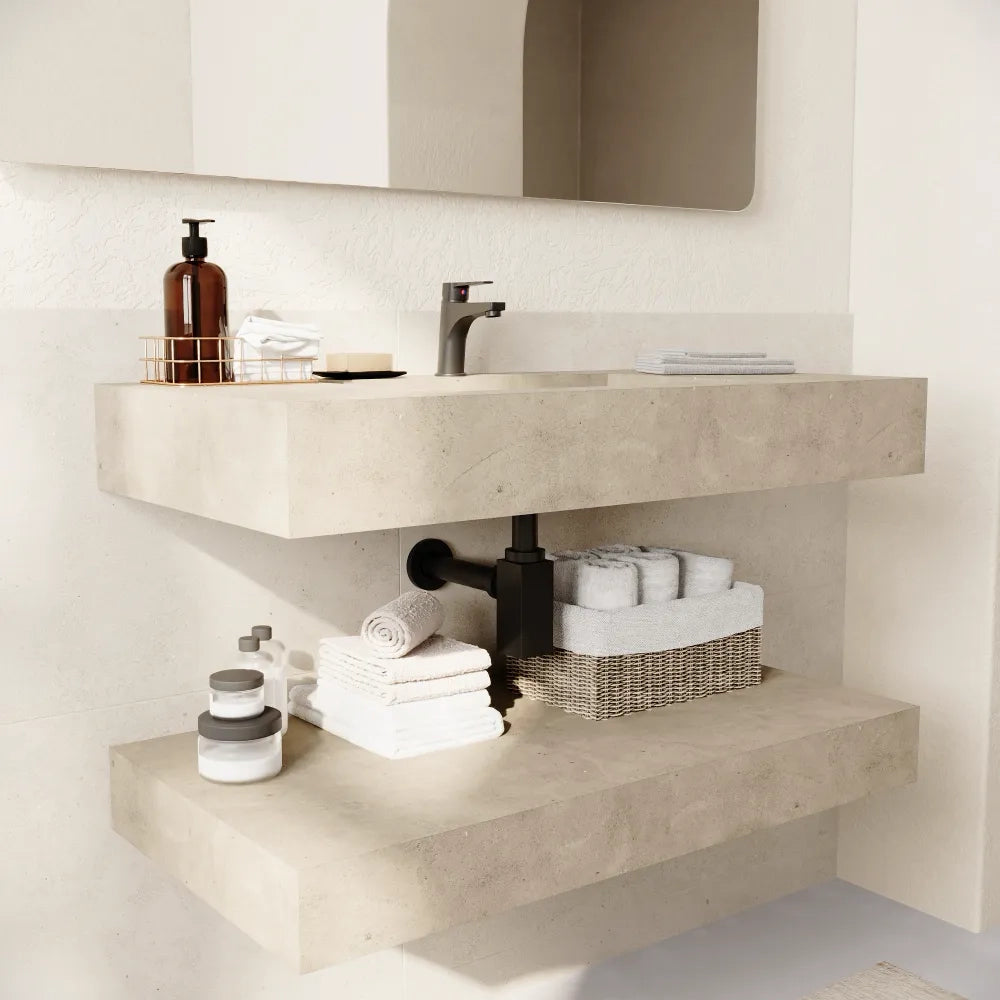 Lavabo sospeso con vasca a sinistra in hpl 120cm effetto cemento | Baikal