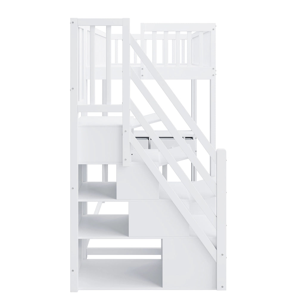 Letto a soppalco 90 × 200 cm con scrivania multifunzione scala contenitore e 15 doghe in legno bianco