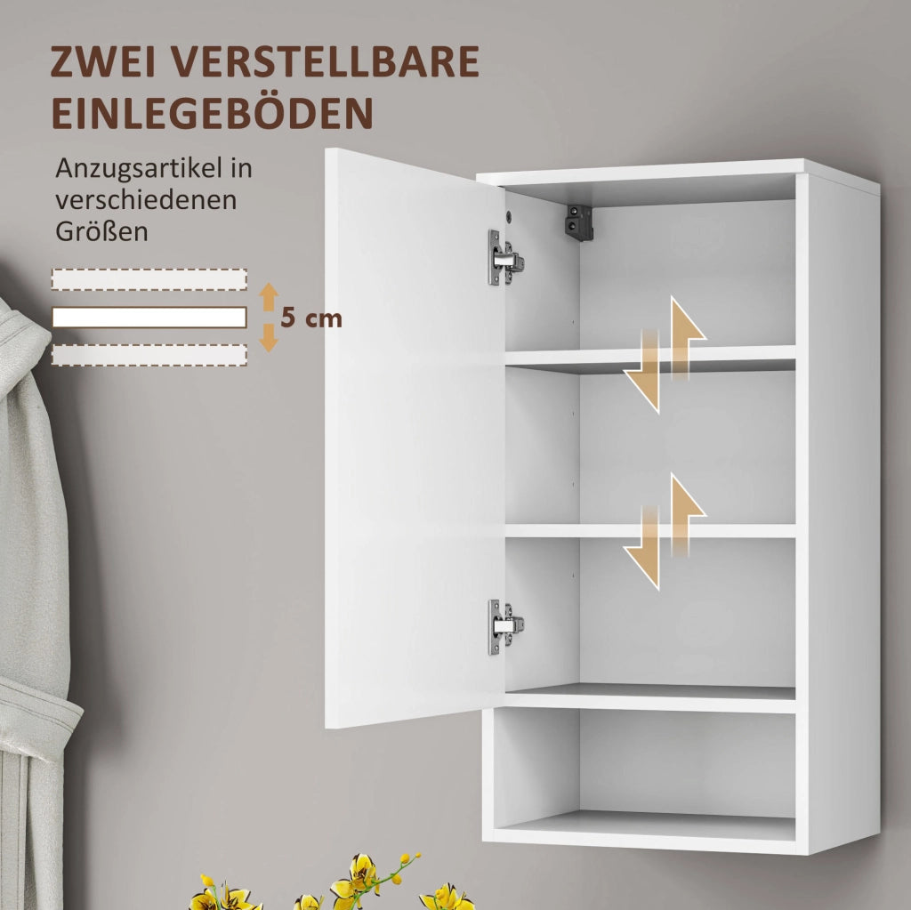 Mobile bagno sospeso ULEVR con vano chiuso, ripiano aperto e 2 ripiani regolabili, bianco