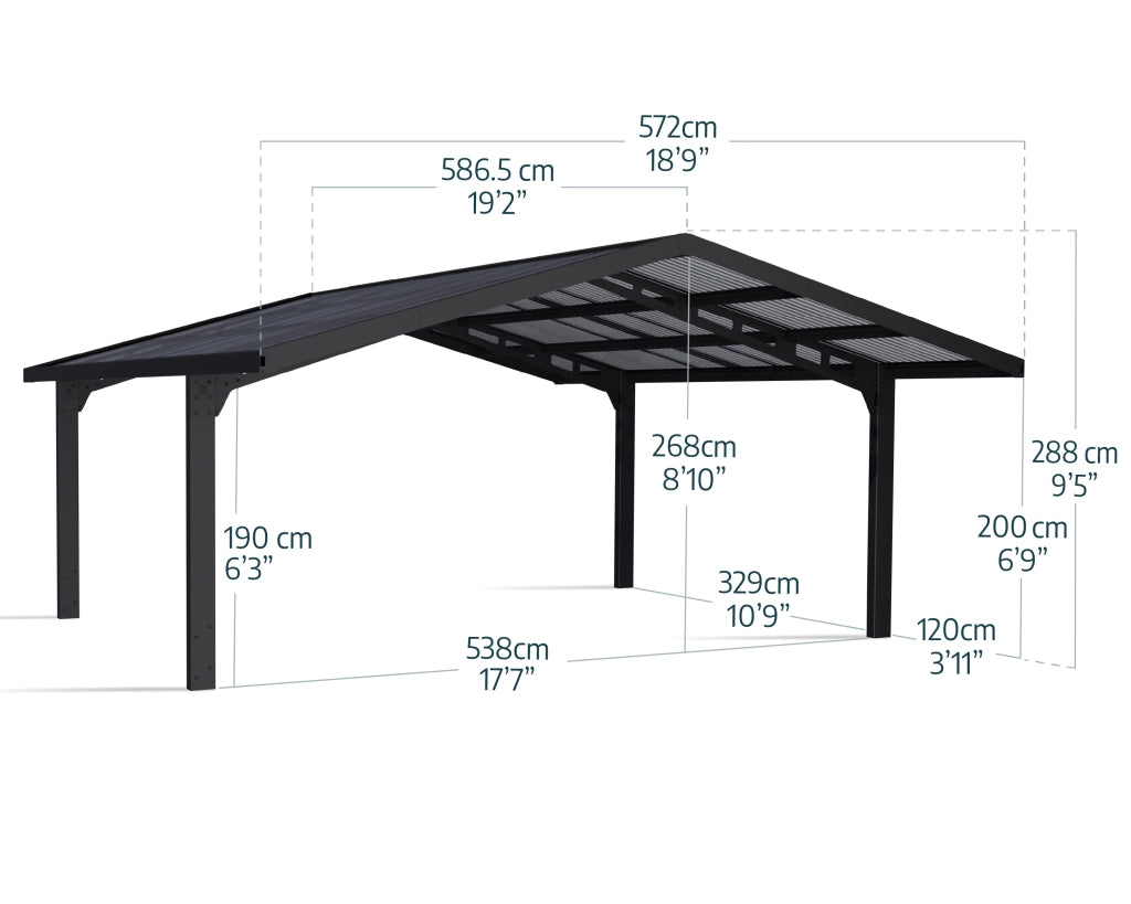 Carport Doppio Sydney in Alluminio 6X6 m Nero