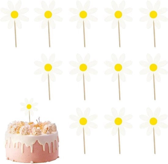 Decorazioni per torte - Fiori di margherita - Coppe di carta - Fiori - Decorazioni per torte - 12 pezzi - Auguri di compleanno - Decorazioni per feste - Ragazze - Bambine - Matrimonio - Bianco