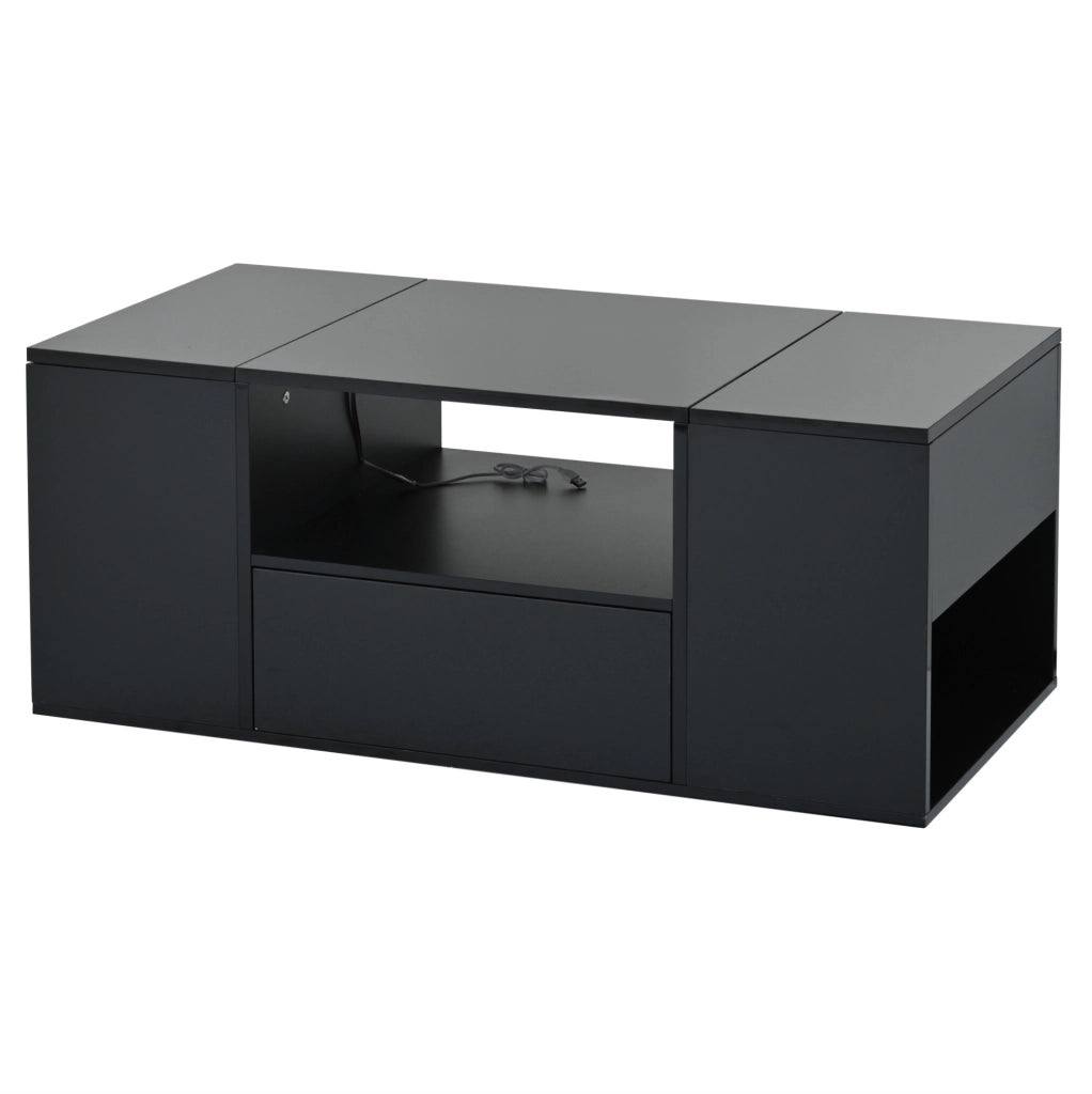 Tavolino da caffè 100x50x40 cm nero lucido con LED; cassetto e 6 vani HOMVRA