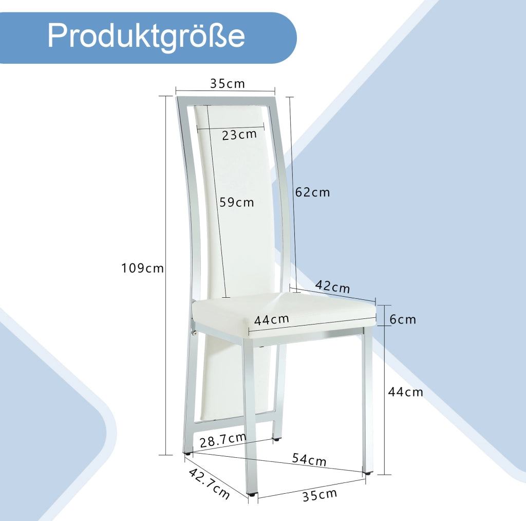Set di 4 sedie da pranzo con schienale alto 109 cm in metallo e pelle PU; bianco argento
