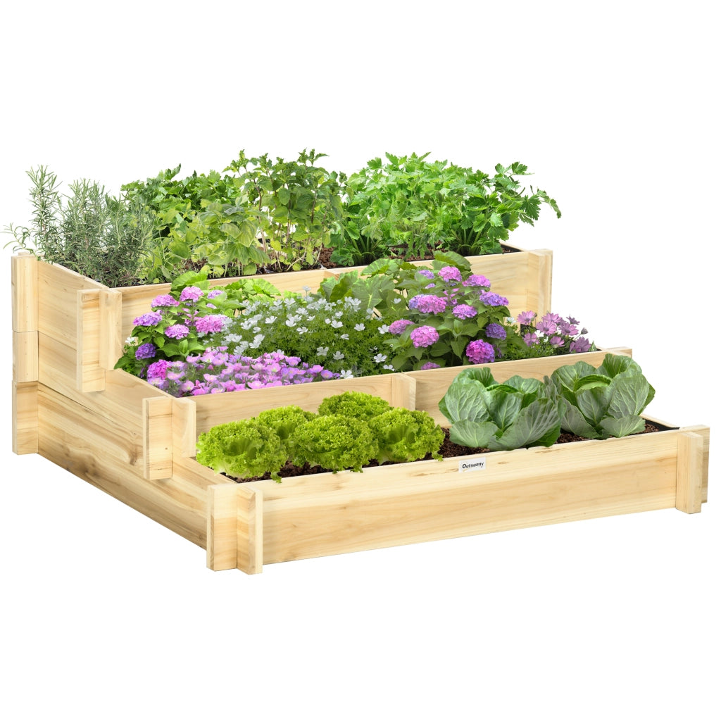 Giardino Orto Rialzato Legno Massello 3 Livelli ¨C Minimal ¨C 93x93x35 cm Effetto Legno Naturale