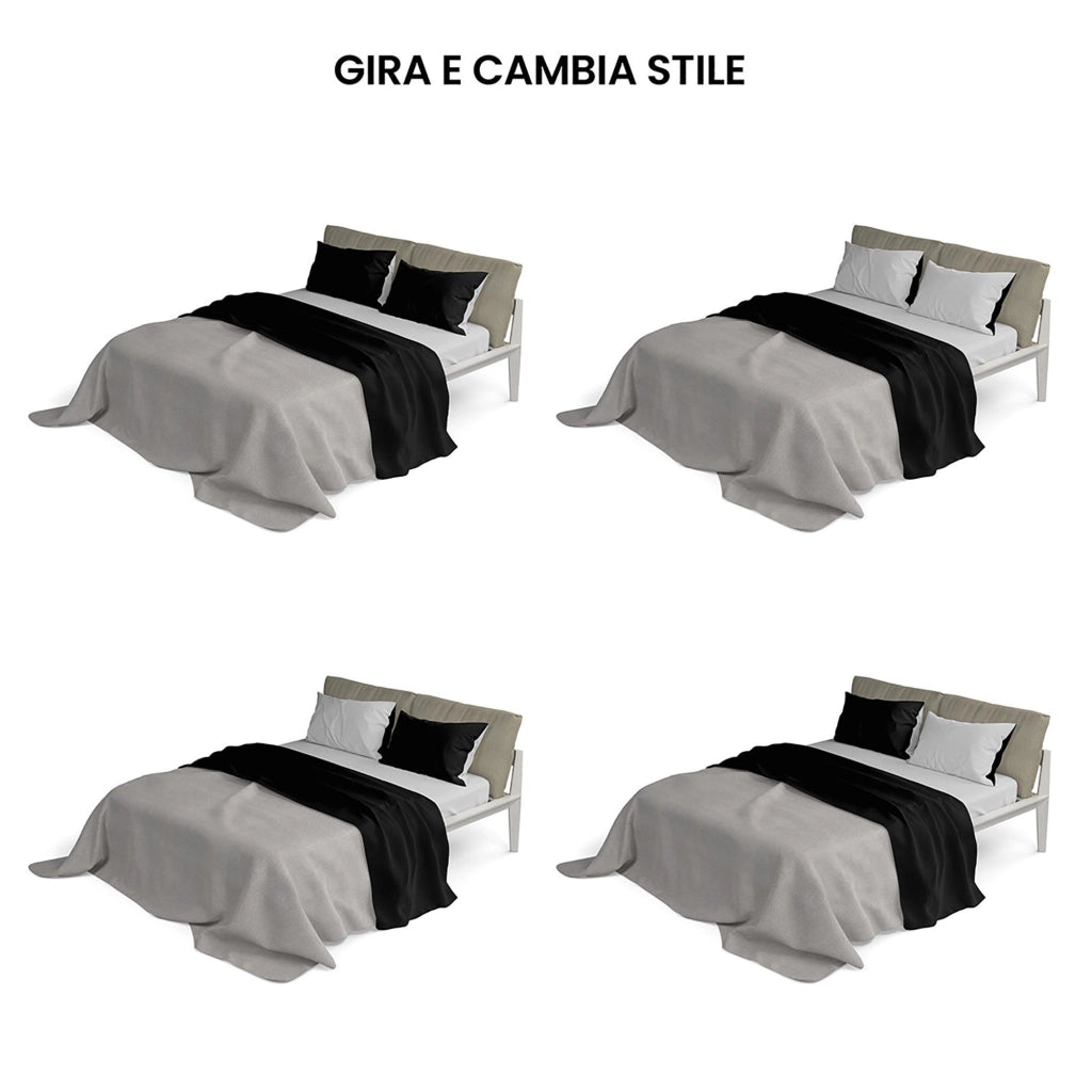 Set Lenzuola Sopra Sotto e Federe Doubleface Nero/Grigio Chiaro 1 Piazza e Mezzo