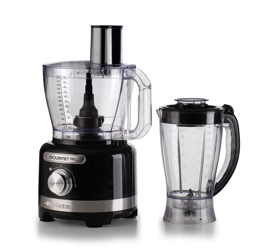 Ariete 1782 gourmet pro moderna, robot da cucina, tritatutto 3l, frullatore 2l, 2 velocità + pulse, set di lame + disco in acciaio inox, accessorio spremiagrumi, nero - 1782/02