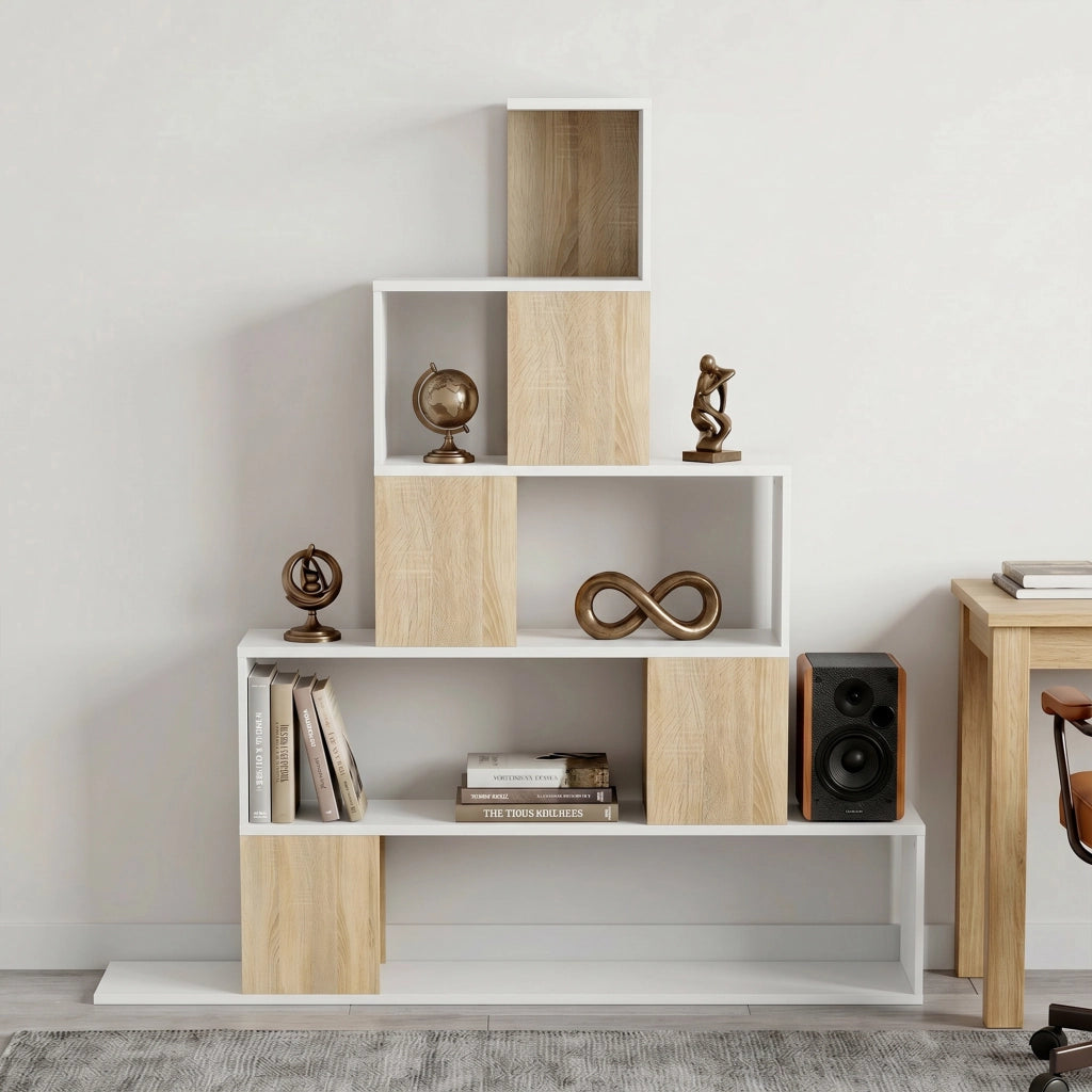 Libreria 5 Livelli ¨C Minimal ¨C Bianco e Legno Naturale 80x30x