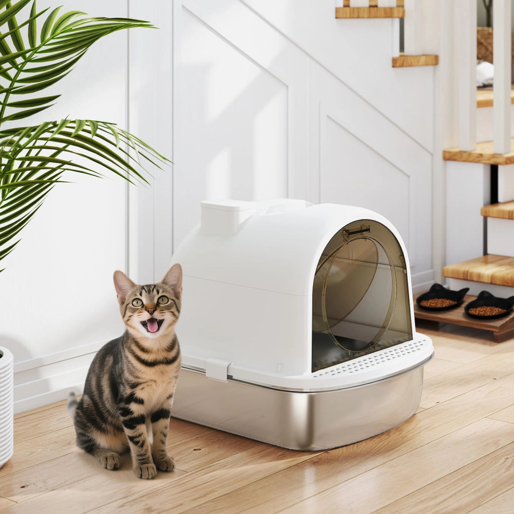 Mobiletto per lettiera gatto chiuso in acciaio inox ¨C Minimal ¨C bianco 52.4x41.3x39.9 cm