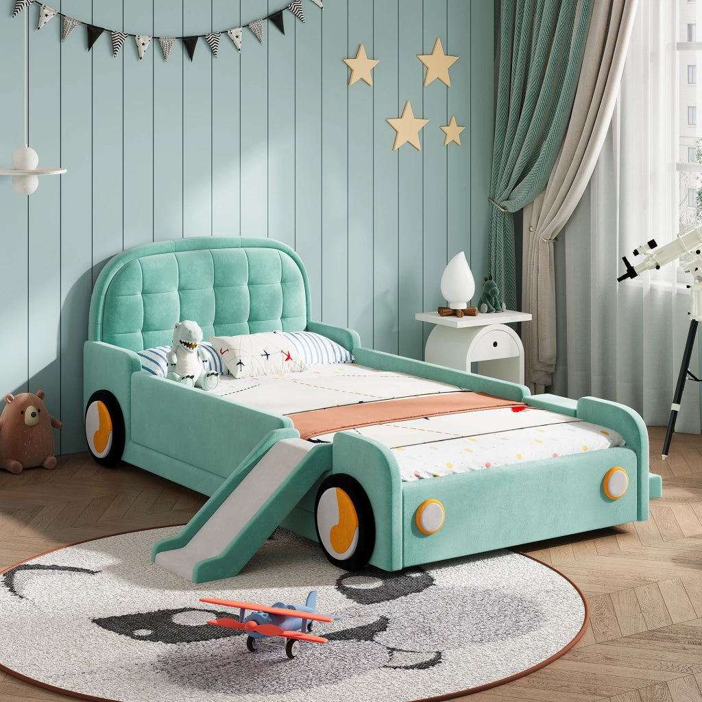 letto per bambini velluto blu-verde 90x200 cm