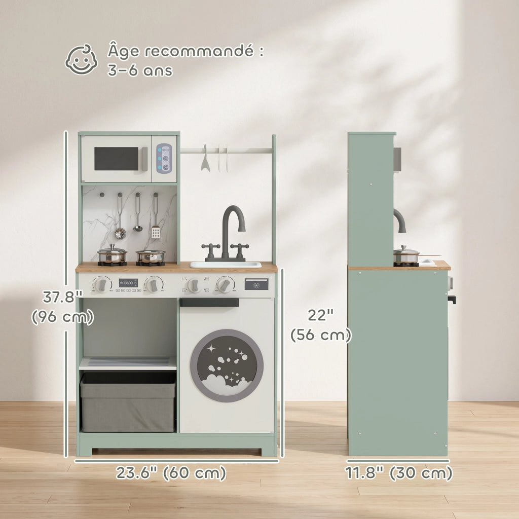 Cucina Giocattolo per Bambini Gioco d'Imitazione con Lavello Microonde e 5 Accessori Verde Pratico per Casa