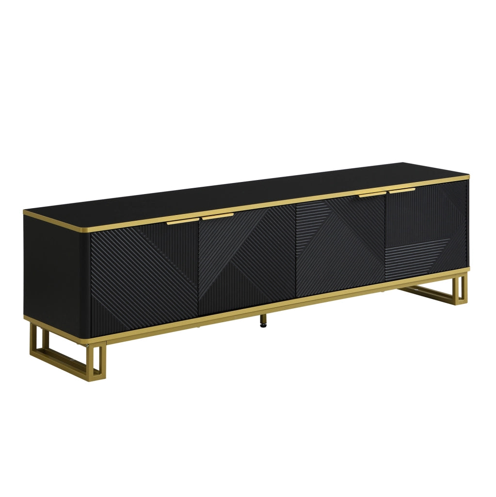 Mobile TV in MDF Nero con Design Geometrico, 160 x 37,5 x 48 cm