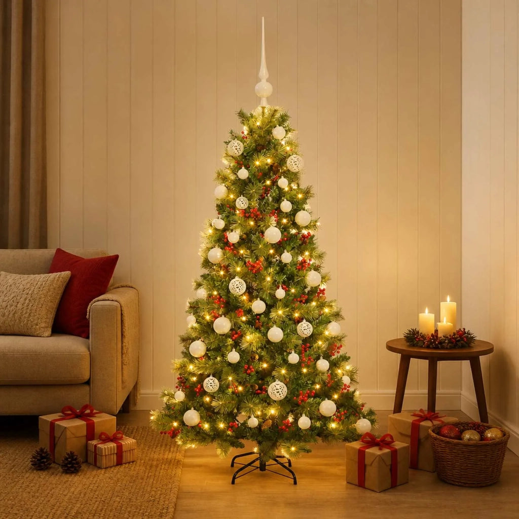 Albero di Natale artificiale con palline 120 cm 150 LED 3466079