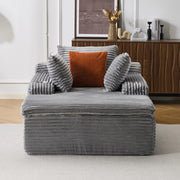 Divano letto senza schienale con chaise longue in tessuto vellutato grigio, 3 cuscini e coperta integrata, senza montaggio