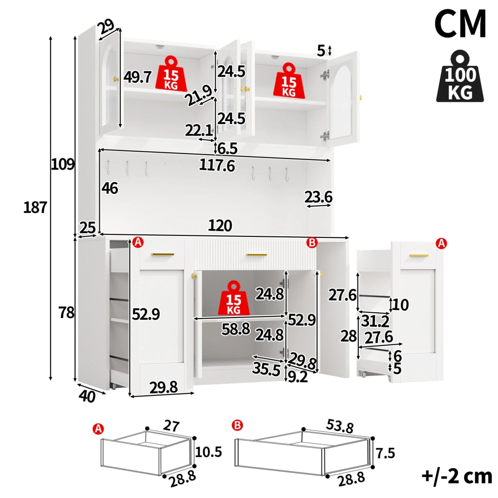 ARMADIO DA CUCINA 120x40x187 cm MDF Bianco con LED RGB