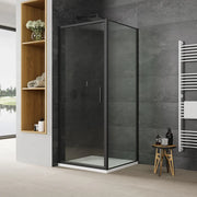 Box doccia slim 80x100cm con apertura a battente e parete fissa profili nero opaco e vetro 6mm trasparente h190| Portofino