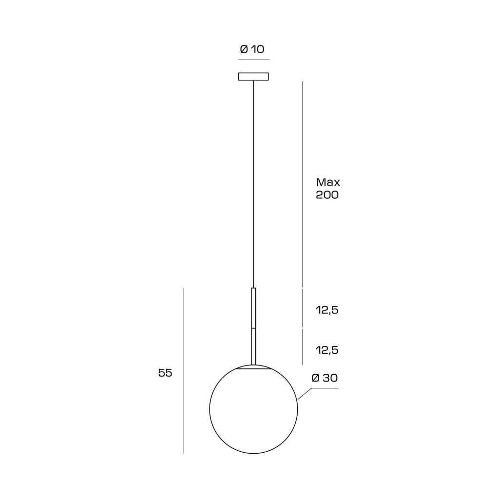JUGEN SOSPENSIONE 1 LUCE OTTONE ATTACCO E27  SFERA BIANCO OPACO D. VETRO 30CM