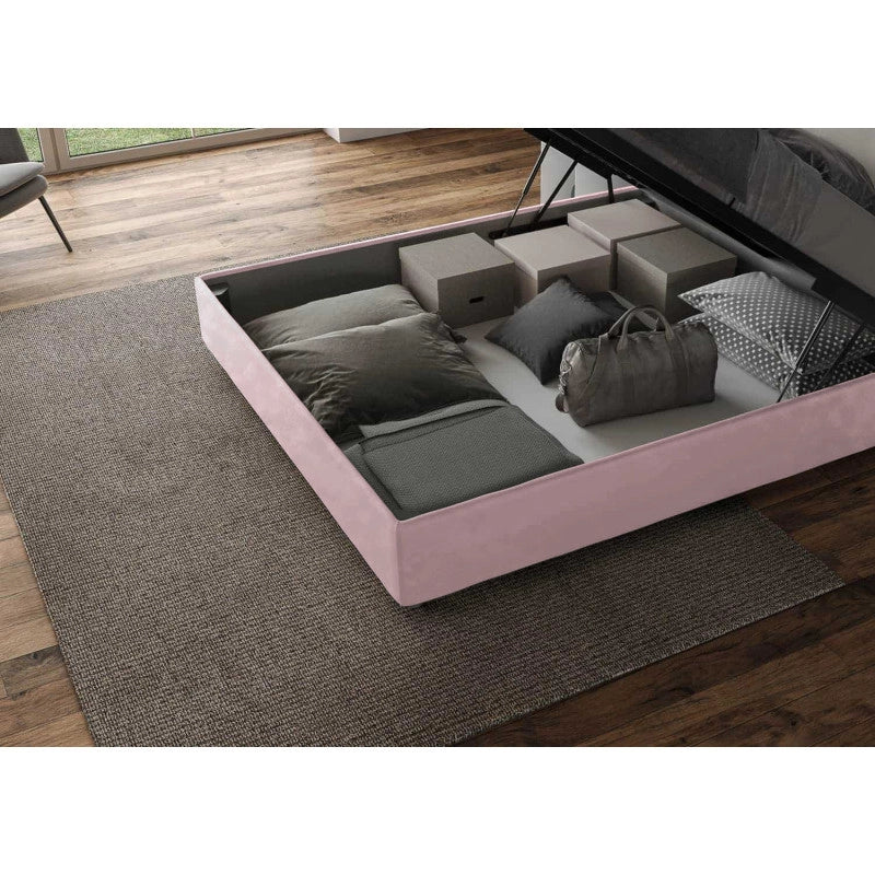 Letto imbottito Piazza e mezzo 130x200 cm Mika - Contenitore,Glicine,Microfibra