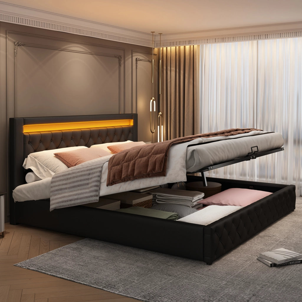 letto imbottito pu nero 182 x 207 cm