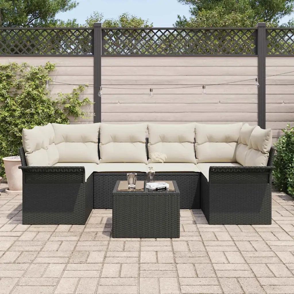 Set Divano da Giardino con cuscino 7 pcs Nero polyrattan 3345257