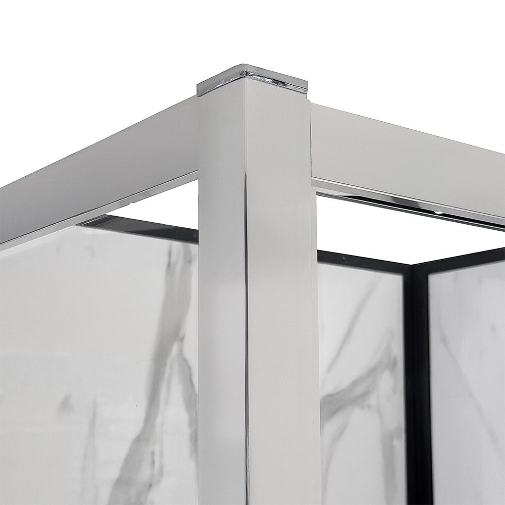 Box doccia angolare 90x80 con porta battente in vetro temperato trasparente e profili cromo Ted
