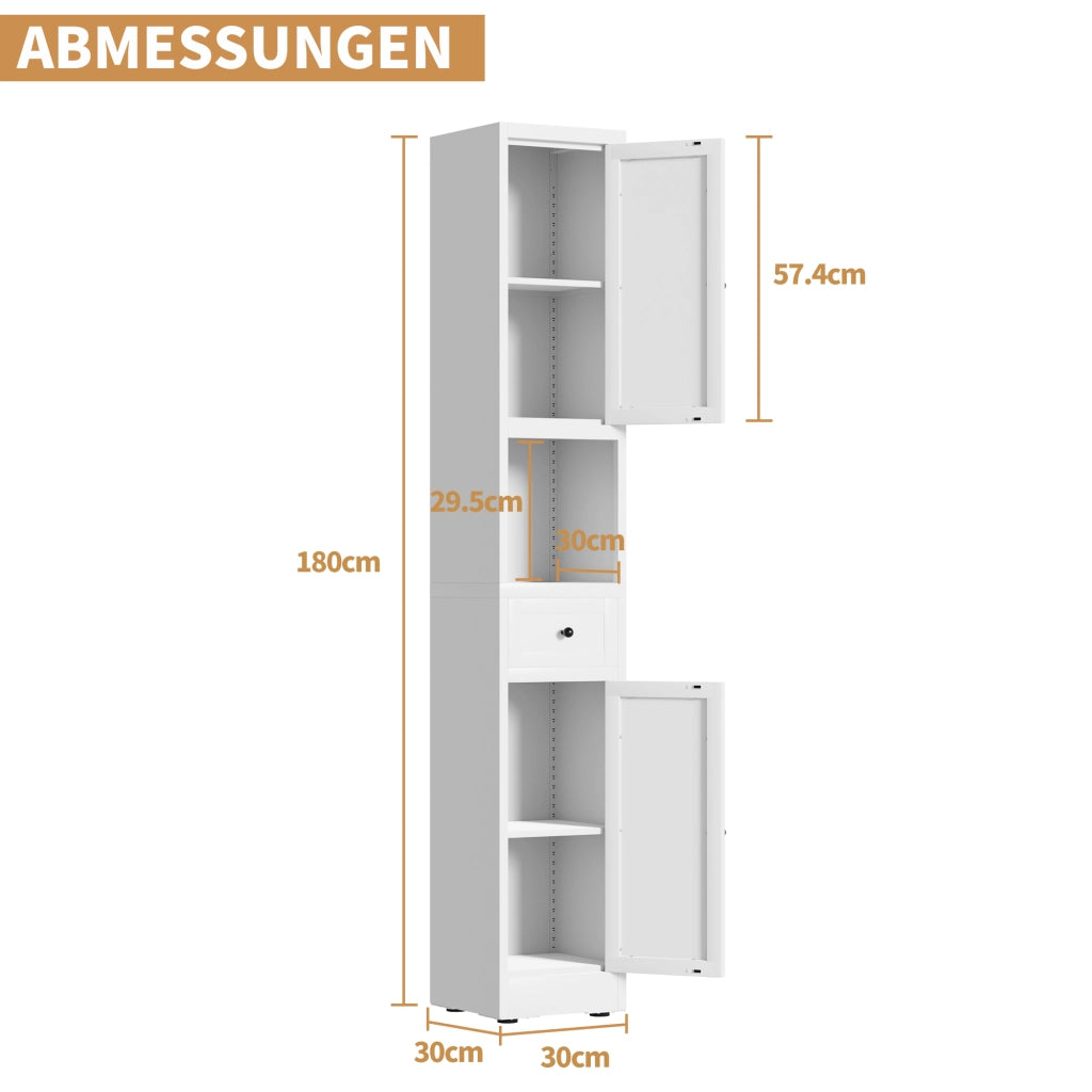 Armadio contenitore a 5 ripiani con 2 ante e ripiani regolabili in metallo bianco
