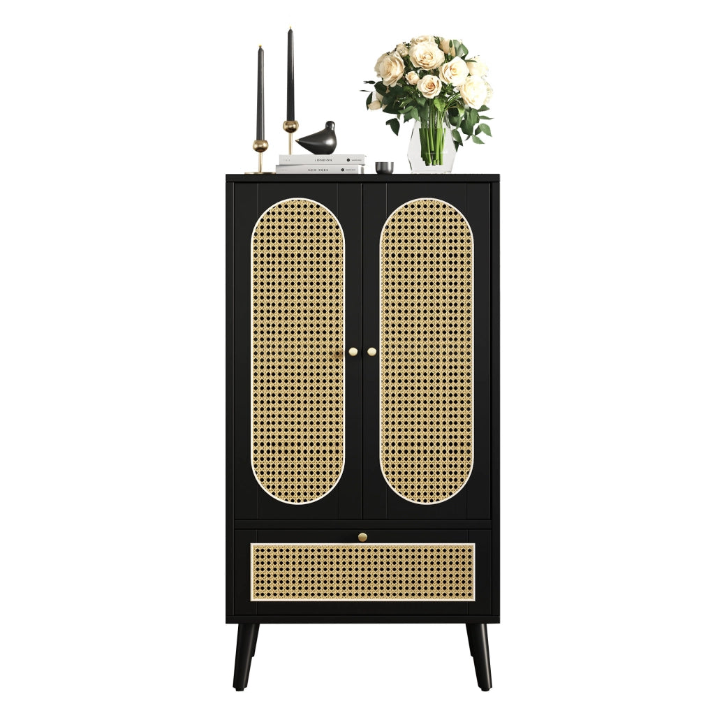 Credenza con 2 ante; 1 cassetto e 2 ripiani in pannello di particelle nera 60 × 40 × 110.5 cm