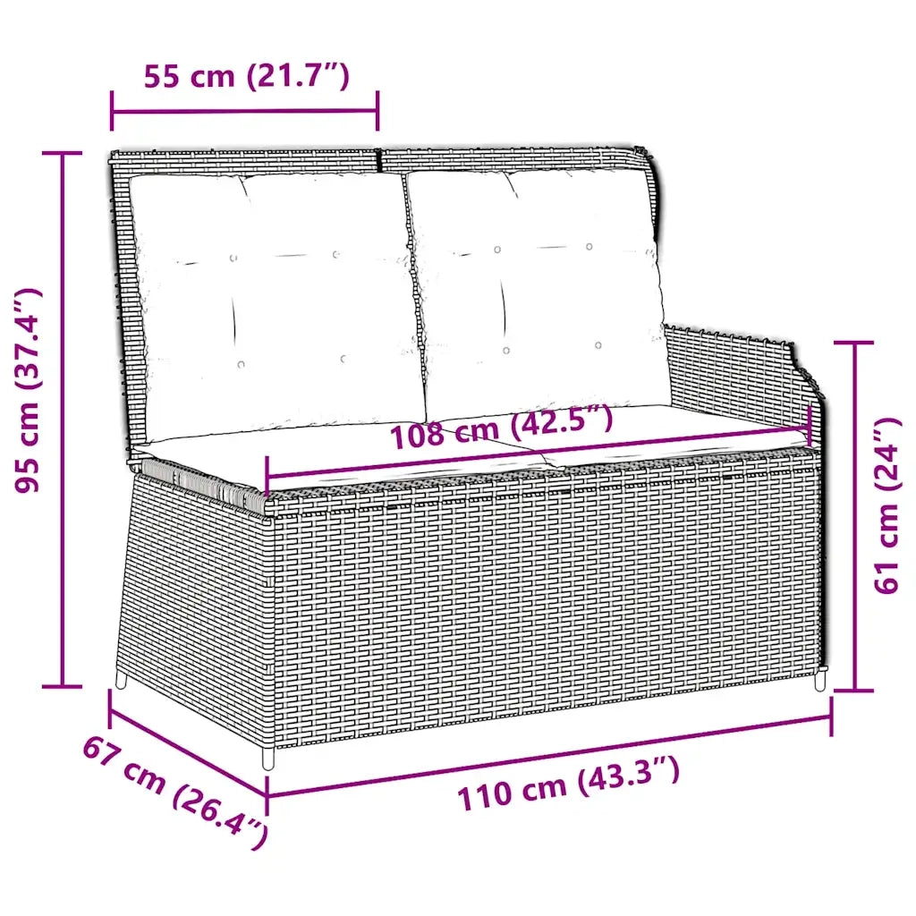 Panchina Reclinabile Giardino | Panca da Giardino con Cuscini Grigio Chiaro Polyrattan
