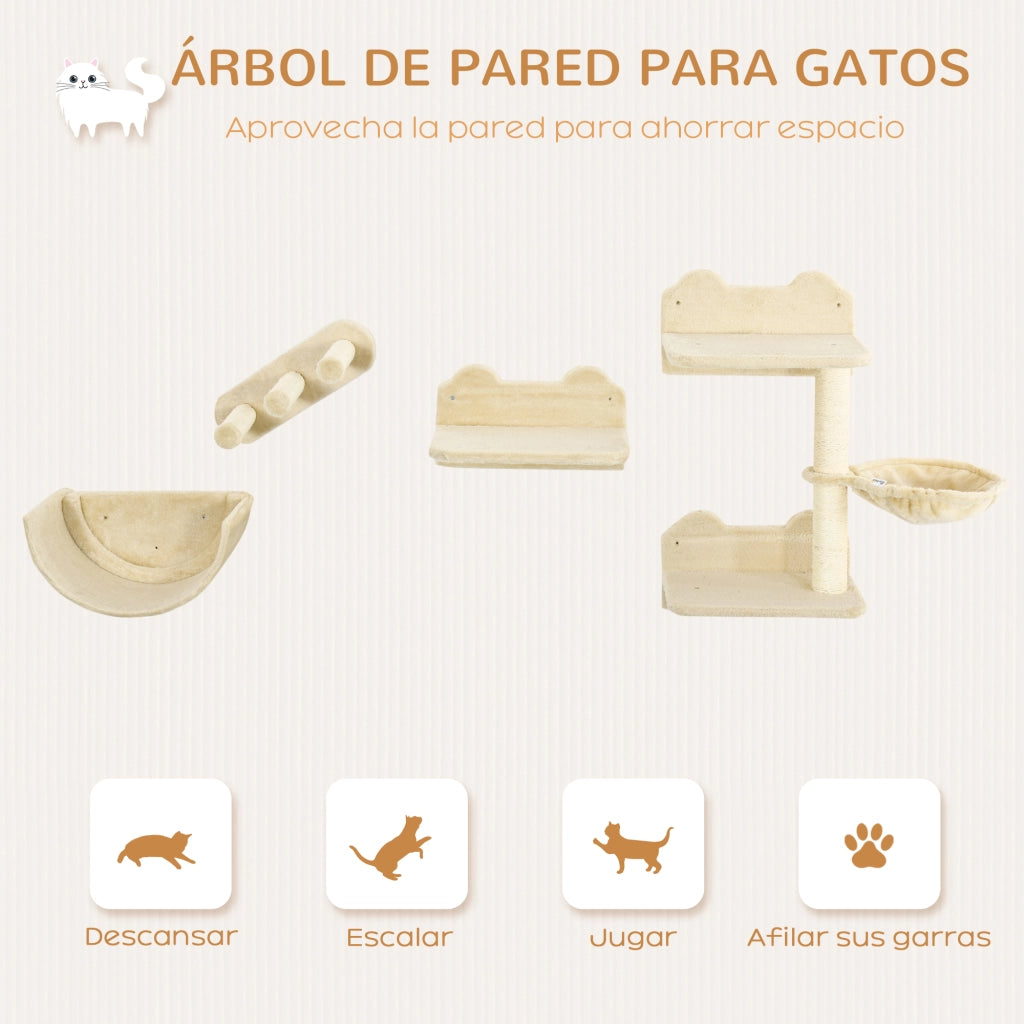 Set di Ripiani e Amache per Gatti ¨C Zephmum ¨C 4 Pezzi Beige