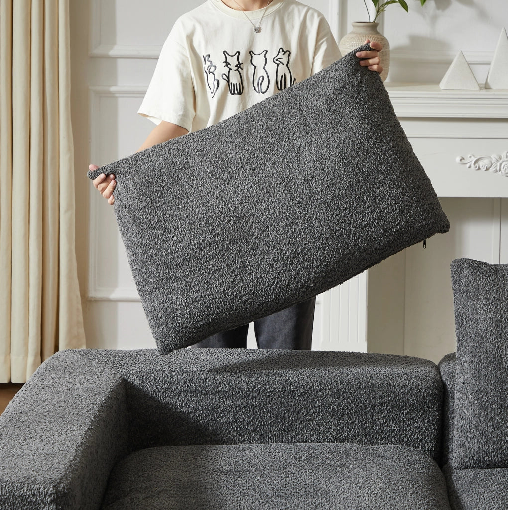 Divano modulare con chaise longue reversibile 250x160 cm in ciniglia grigio HOMVRA