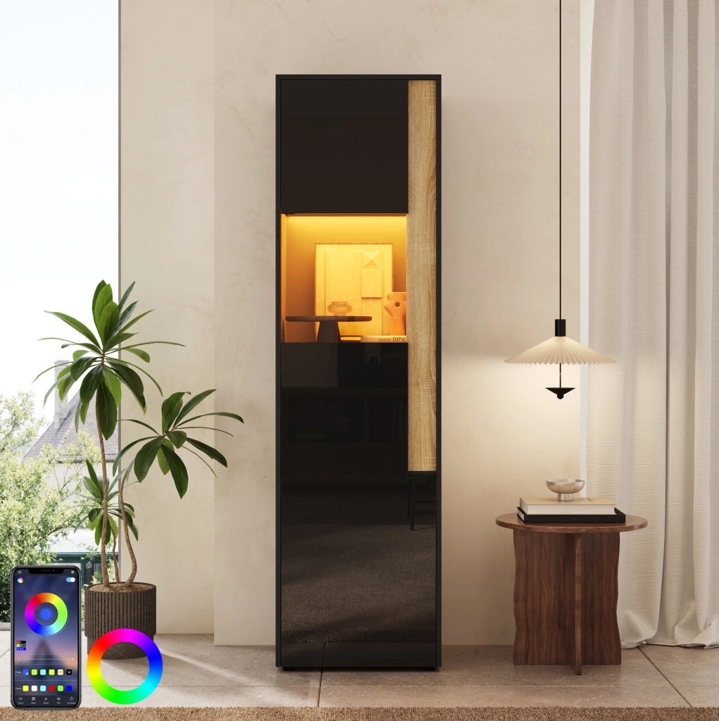 VETRINA Alta con LED 50x40x179 cm Nero e Naturale