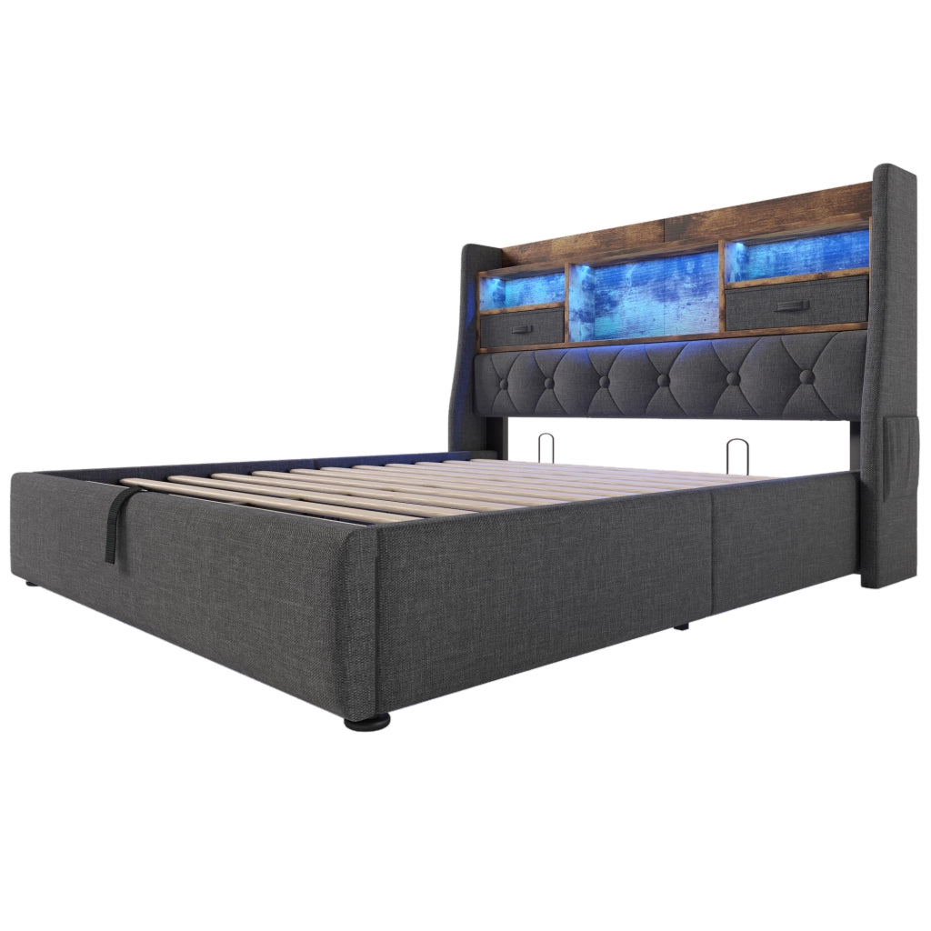Letto contenitore ad apertura idraulica 140x190 cm con testiera LED