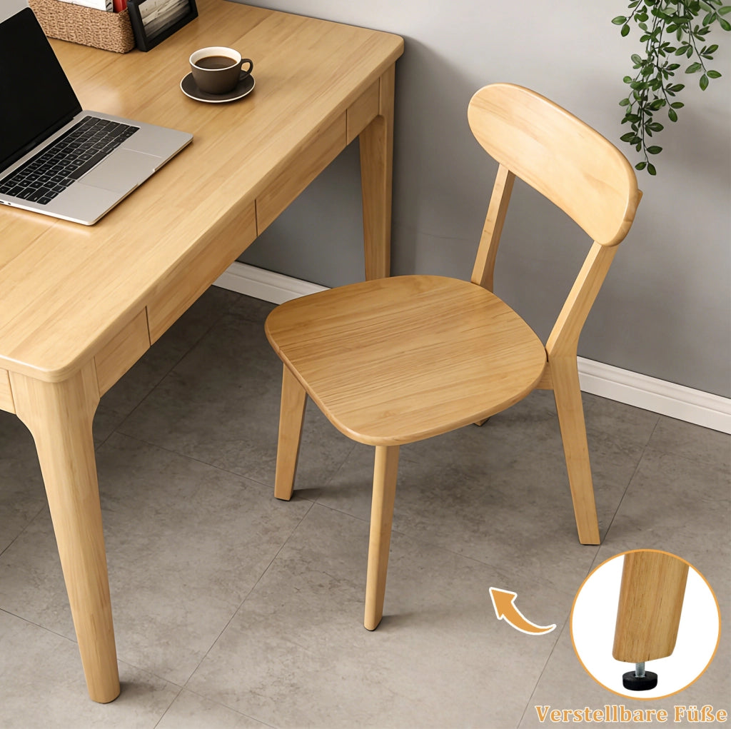 Set di 2 sedie da pranzo in legno massello, stile Mid-Century con schienale curvo e piedini regolabili, colore legno