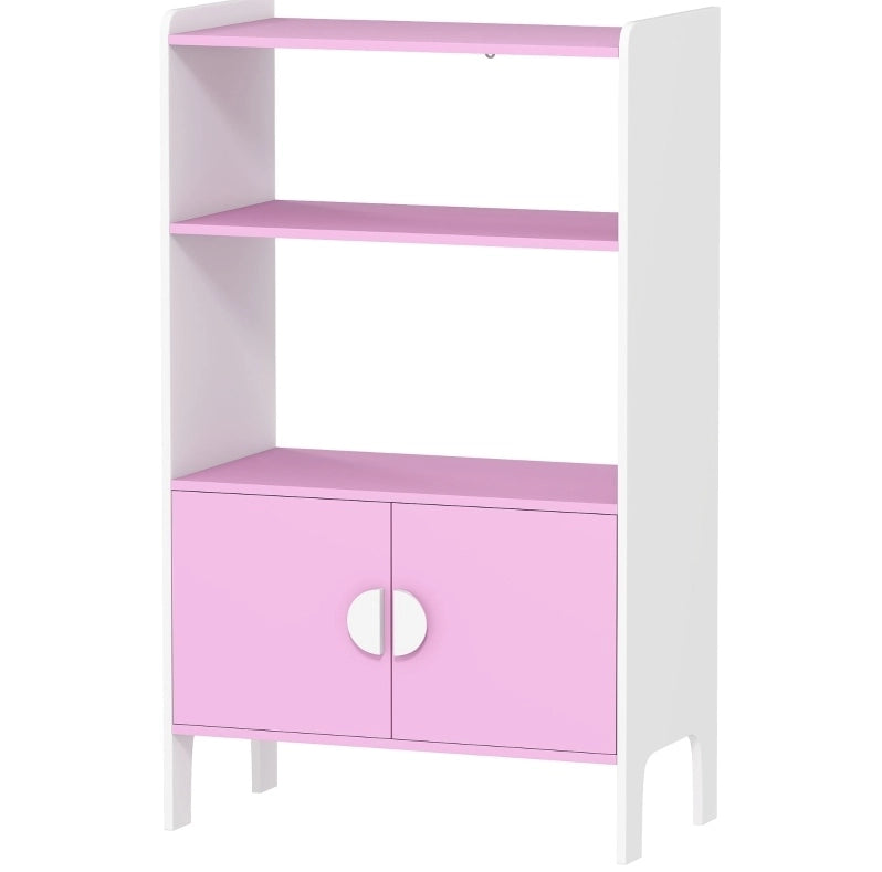 Libreria per bambini rosa con vani e ante, 60x35x100 cm