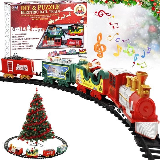 Treno elettrico di Natale - Treno di Natale elettrico - Treno intorno all'albero di Natale - Decorazione di Natale a vapore - Treno giocattolo di Natale - Treno di Natale con luce e suono - Decorazione di Natale - Accessori del villaggio di Natale