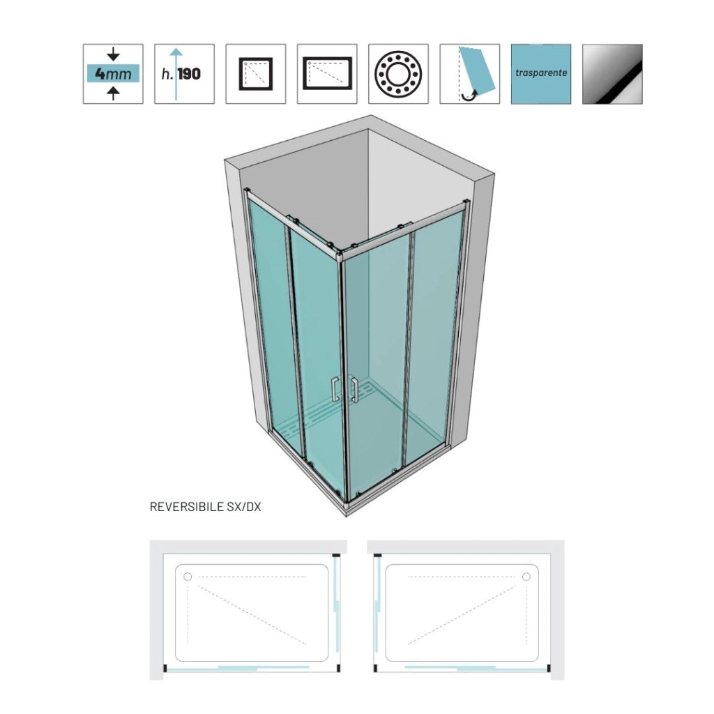 Ogomondo box doccia angolare con ante scorrevoli profilo cromato 4 millimetri trasparente *** misure 70x70x190h cm re...