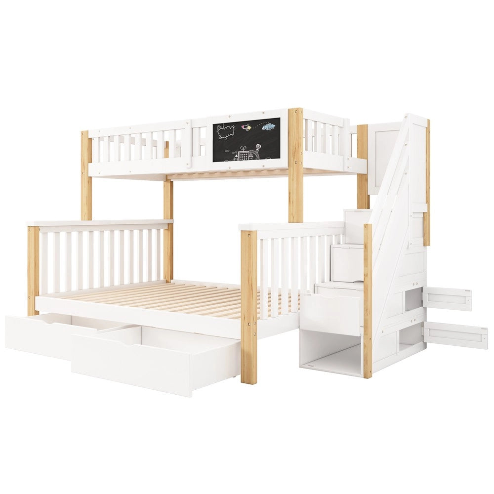 Letto a Castello Bambini con Cassetti e Lavagna ¨C Xylo ¨C Bianco/Rovere, 90x200+140x200