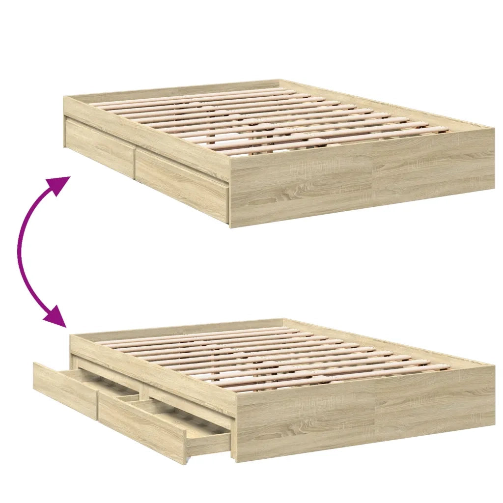 Letto matrimoniale | Letto per adulti | Giroletto Cassetti Rovere Sonoma 120x190 cm Legno Multistrato