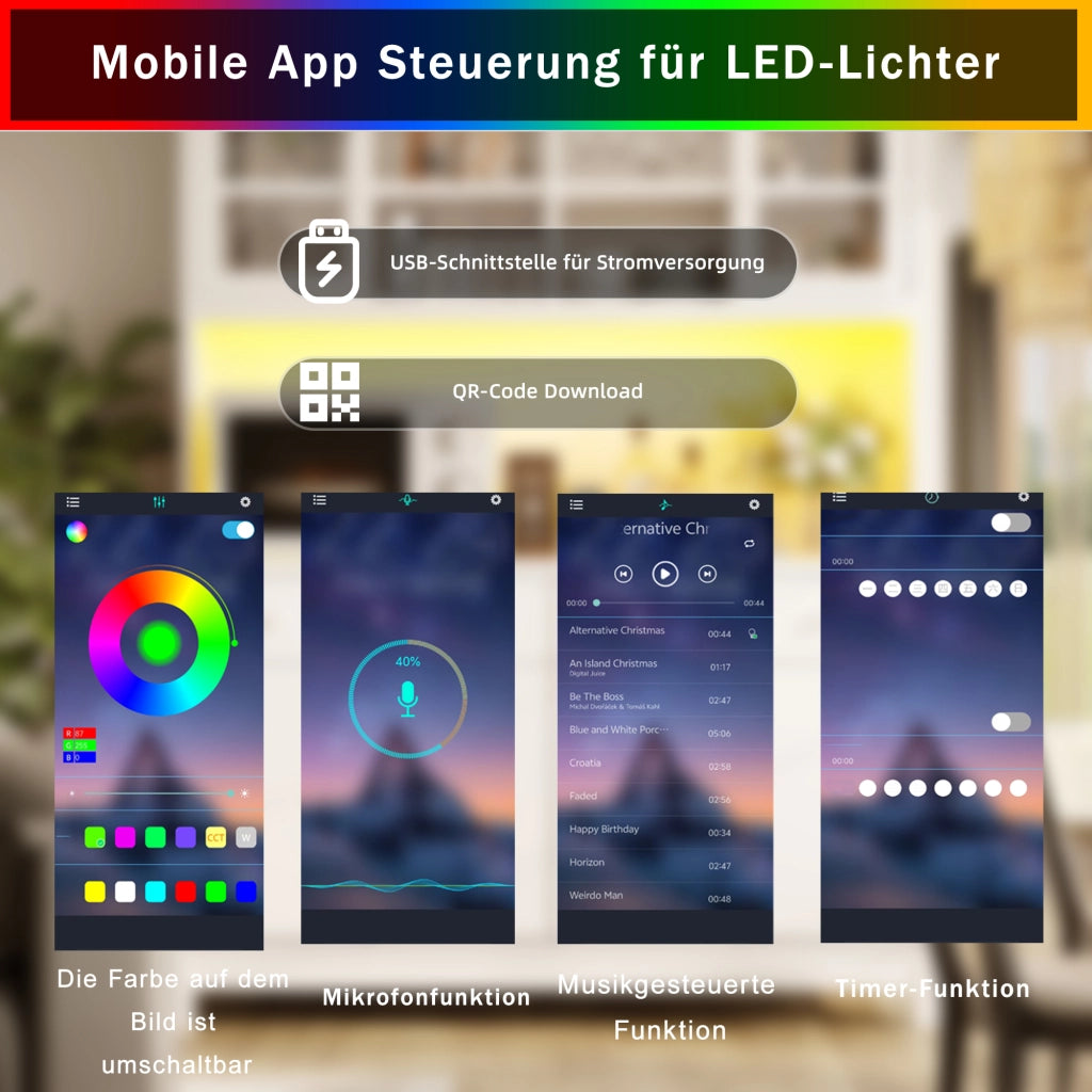 Credenza alta con ante in vetro; 4 cassetti; ripiani regolabili e LED RGB controllati da app 140 × 38.5 × 180 cm