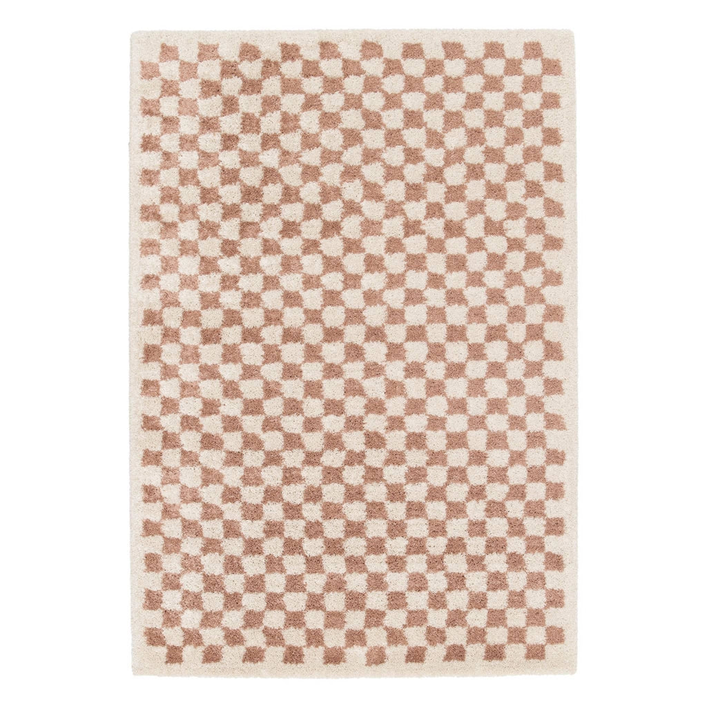 Tappeto vintage a scacchiera rosa e crema