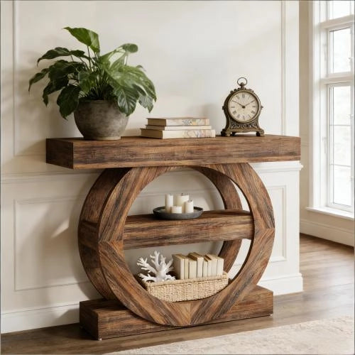 Consolle con 3 ripiani aperti stile rustico per ingresso e soggiorno in legno marrone rustico 105 × 30 × 85 cm