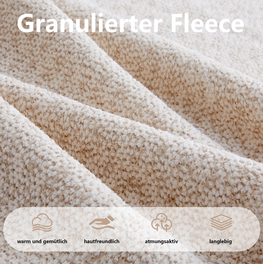 Sofa senza telaio con pouf abbinato in fleece granulare beige e bianco