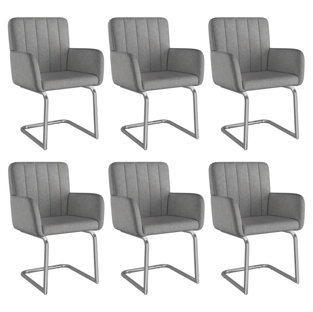 Set da 2 Sedie da Pranzo con Rivestimento in Ecopelle Grigia e Gambe Metalliche a Zigzag