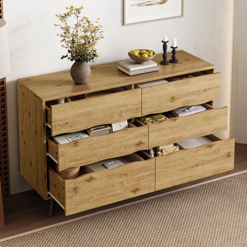 Credenza sideboard con 6 cassetti 120x40x75;5 cm; effetto legno; pannello truciolare