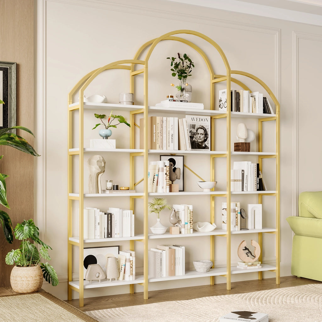 LIBRERIA 170x26x190 cm 5 ripiani MDF e metallo bianco e oro