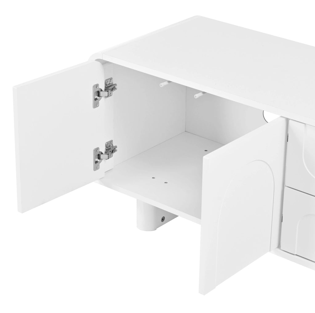 Mobile TV basso bianco 180 cm con 4 ante, 2 cassetti e passacavi