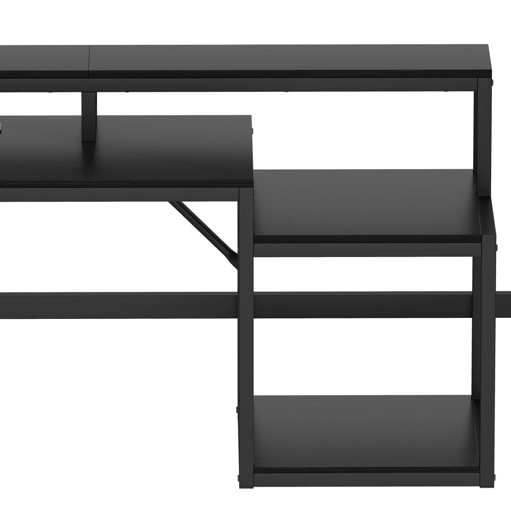 Letto a soppalco 90 × 200 cm con scrivania LED USB scale con contenitore parapetto metallo MDF nero