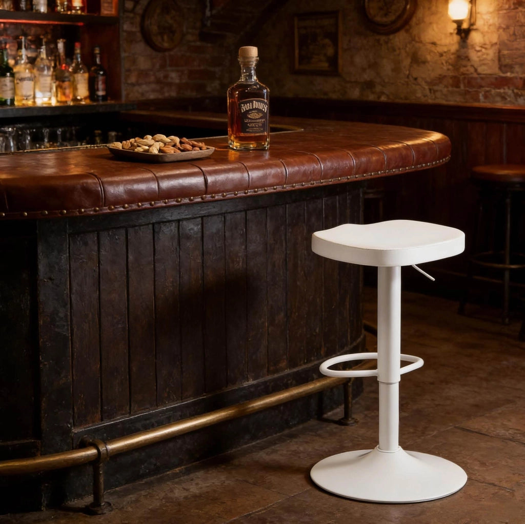 sgabello da bar bianco regolabile in altezza, girevole 360°, 1 pezzo, legno e metallo